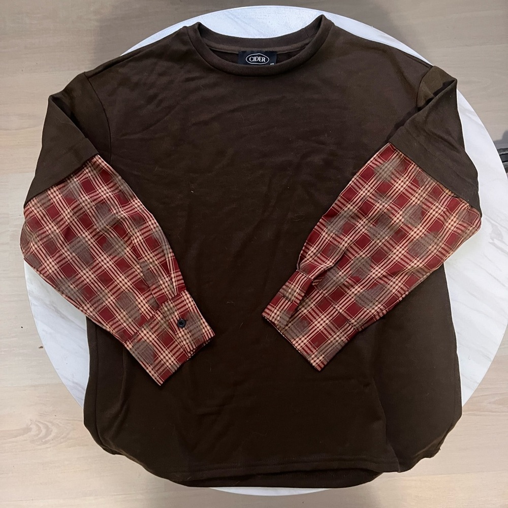 CIDER - Brown and Red Plaid Sleeve Shirt